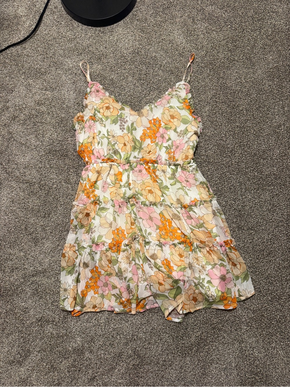Floral Spaghetti Strap Summer Romper in White, Pink & Orange